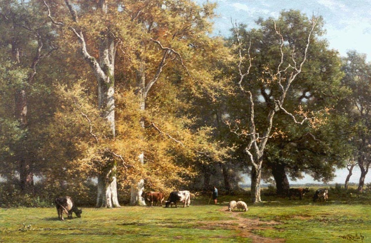 Roelofs W.  | Willem Roelofs, A wooded landscape, oil on panel 66.8 x 99.8 cm, signed l.r.