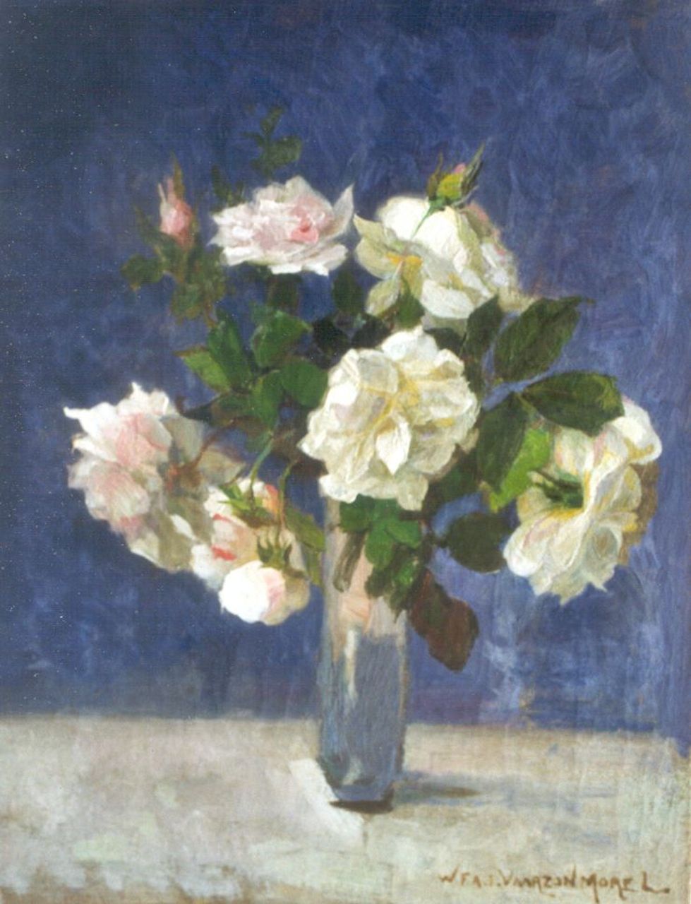 Vaarzon Morel W.F.A.I.  | Wilhelm Ferdinand Abraham Isaac 'Willem' Vaarzon Morel, A still life with roses, oil on canvas 35.2 x 27.2 cm, signed l.r.
