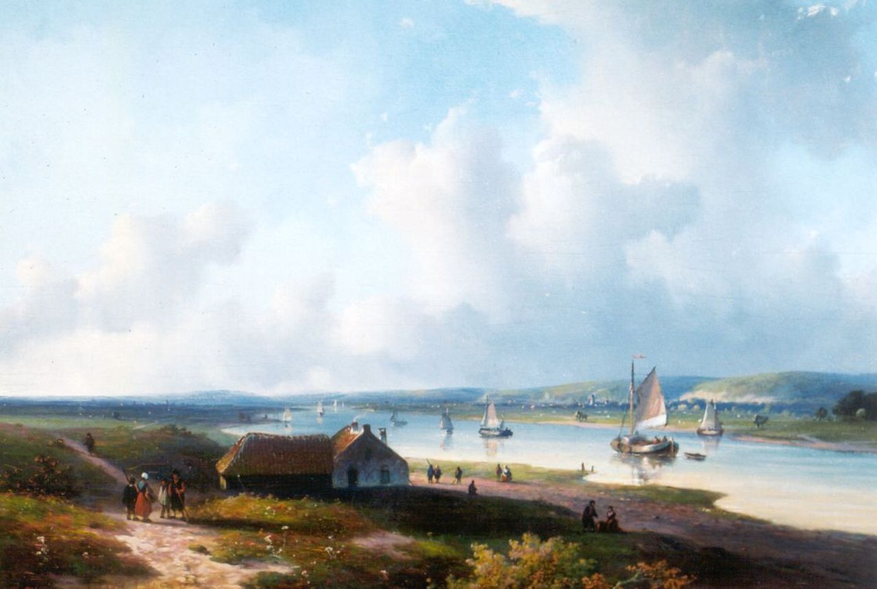 Kleijn L.J.  | Lodewijk Johannes Kleijn, An extensive river landscape, oil on panel 26.8 x 37.4 cm, signed l.l. (vague)