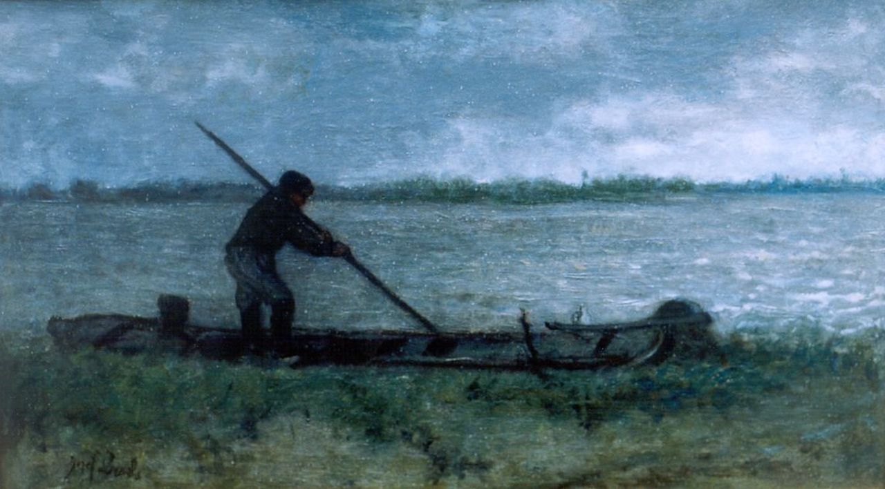 Israëls J.  | Jozef Israëls, A sand barge, oil on panel 25.6 x 42.8 cm, signed l.l.