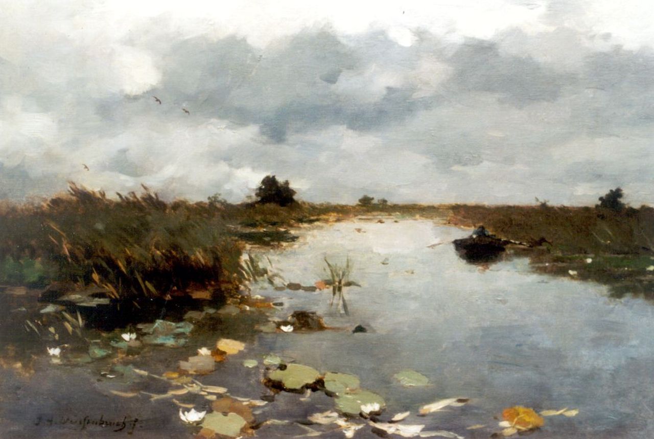 Weissenbruch H.J.  | Hendrik Johannes 'J.H.' Weissenbruch, A polder landscape, Kortenhoef, oil on canvas 50.5 x 70.0 cm, signed l.l.