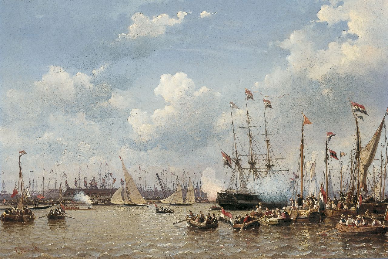 Koster E.  | Everhardus Koster, Regatta on the IJ, Amsterdam, oil on panel 41.6 x 62.3 cm, signed l.l. and painted between 1846-1847