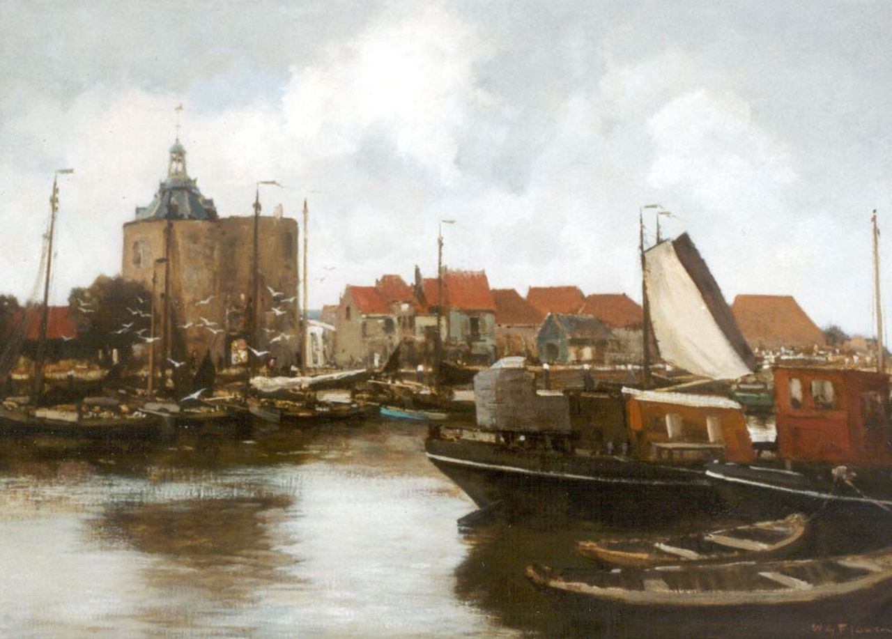 Jansen W.G.F.  | 'Willem' George Frederik Jansen, The harbour of Enkhiuzen, with the' Drommedaris'  in the distance, oil on canvas 72.0 x 100.0 cm, signed l.r.