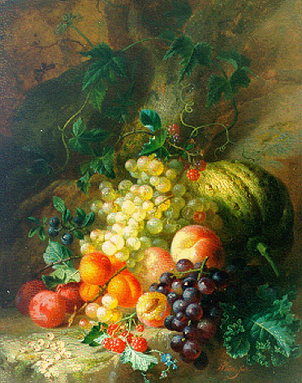 Hein H.J.  | Hendrik Jan Hein, A fruit still life, oil on panel 53.1 x 42.4 cm, signed l.r.