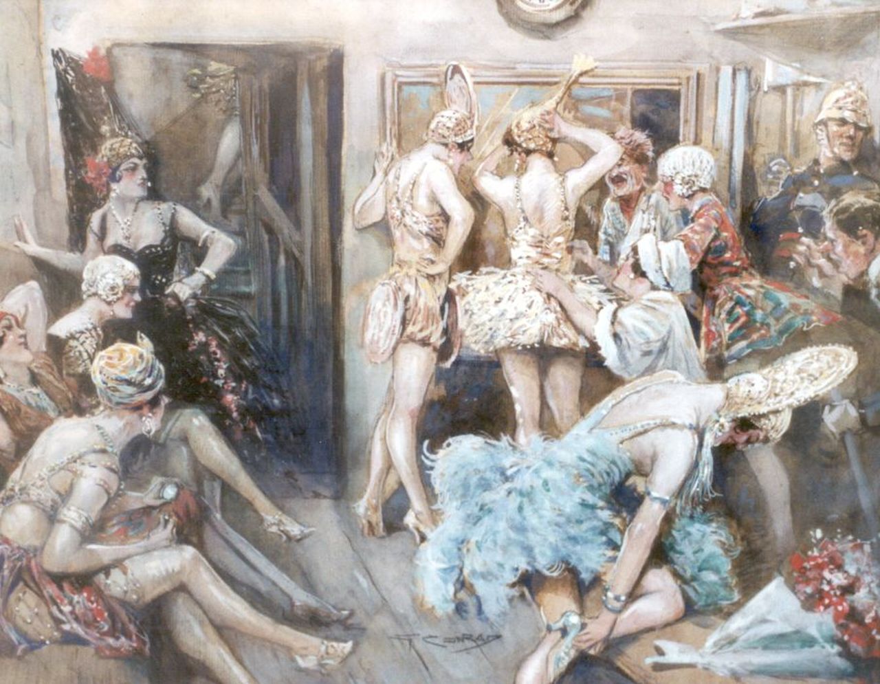 Georges Conrad | Les Folies Bergère, Rouen, chalk and watercolour on paper, 41.7 x 53.3 cm, signed l.c. and dated l.l. 2-1929