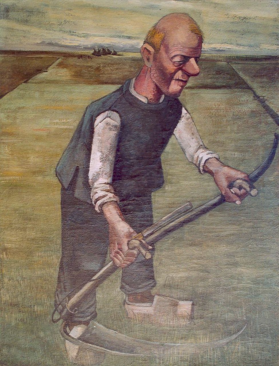 Krijger H.  | Hendrik Cornelis 'Henk' Krijger, The mower, oil on canvas 91.4 x 69.7 cm, signed l.l. and dated 1940