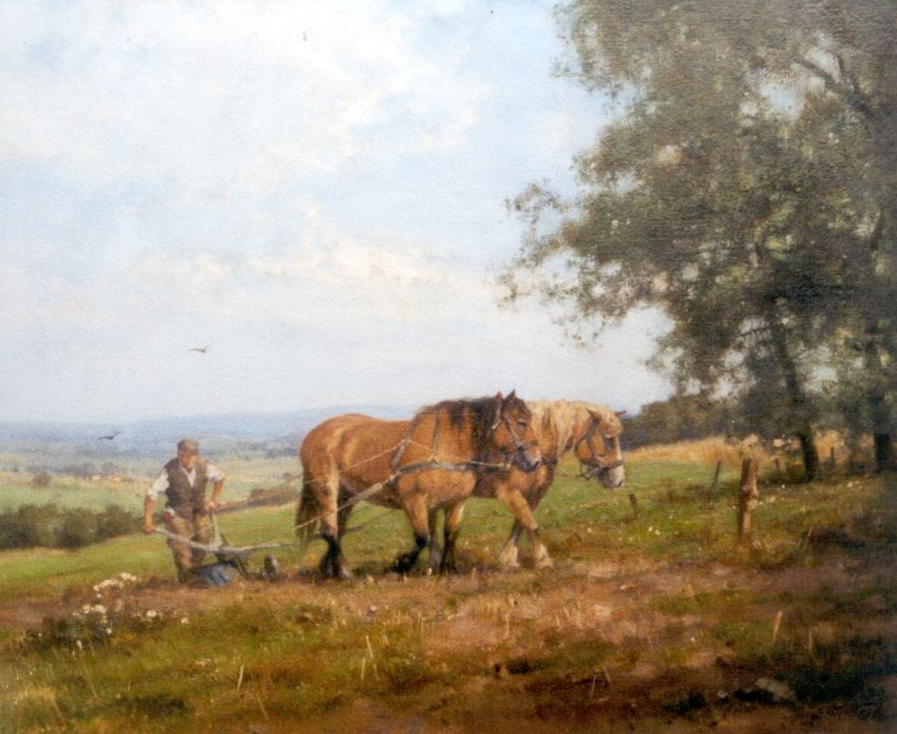 Holtrup J.  | Jan Holtrup, Ploughing horses near Groesbeek, oil on canvas 50.2 x 60.0 cm, signed l.r. and reverse