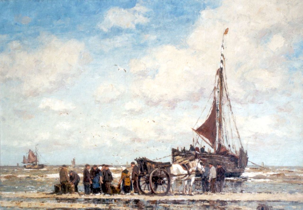 Hambüchen W.  | Wilhelm Hambüchen, Unloading the catch, oil on canvas 60.3 x 80.5 cm, signed l.l.