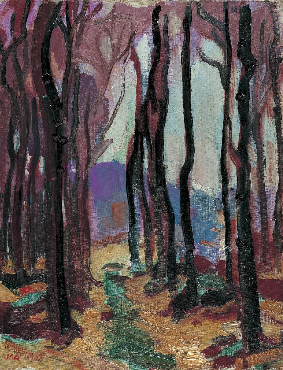 Jordens J.G.  | 'Jan' Gerrit Jordens, A wooded landscape, oil on canvas 42.2 x 32.5 cm, signed l.l. with monogram and dated 1930 on the reverse