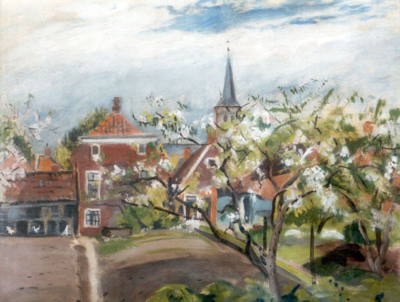 Bakker J.  | Johan Bakker, A view of the Pastorieweg, Warffum, oil on canvas 50.0 x 60.3 cm