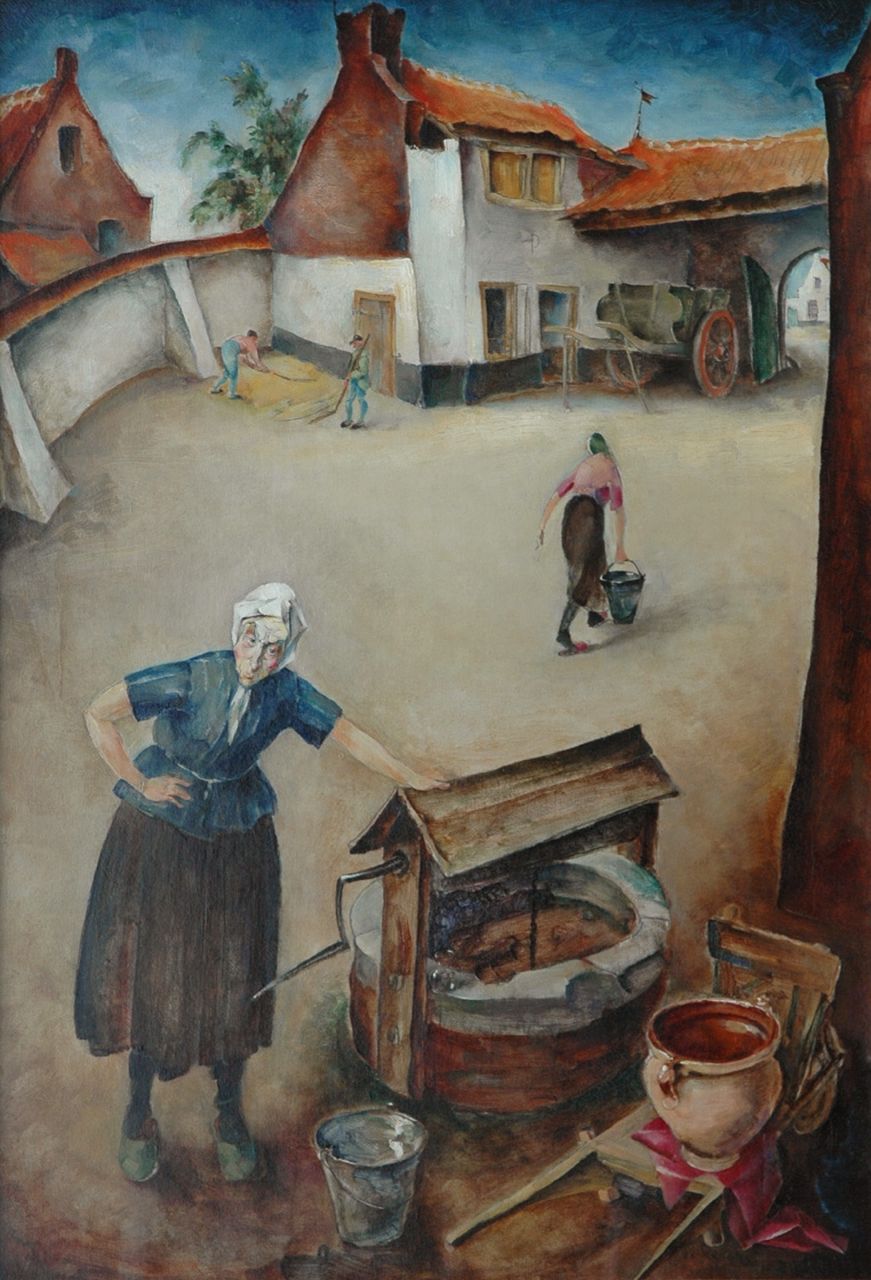 Kruizinga D.  | Dirk Kruizinga, The farmyard, oil on canvas 76.0 x 52.4 cm, signed l.r.