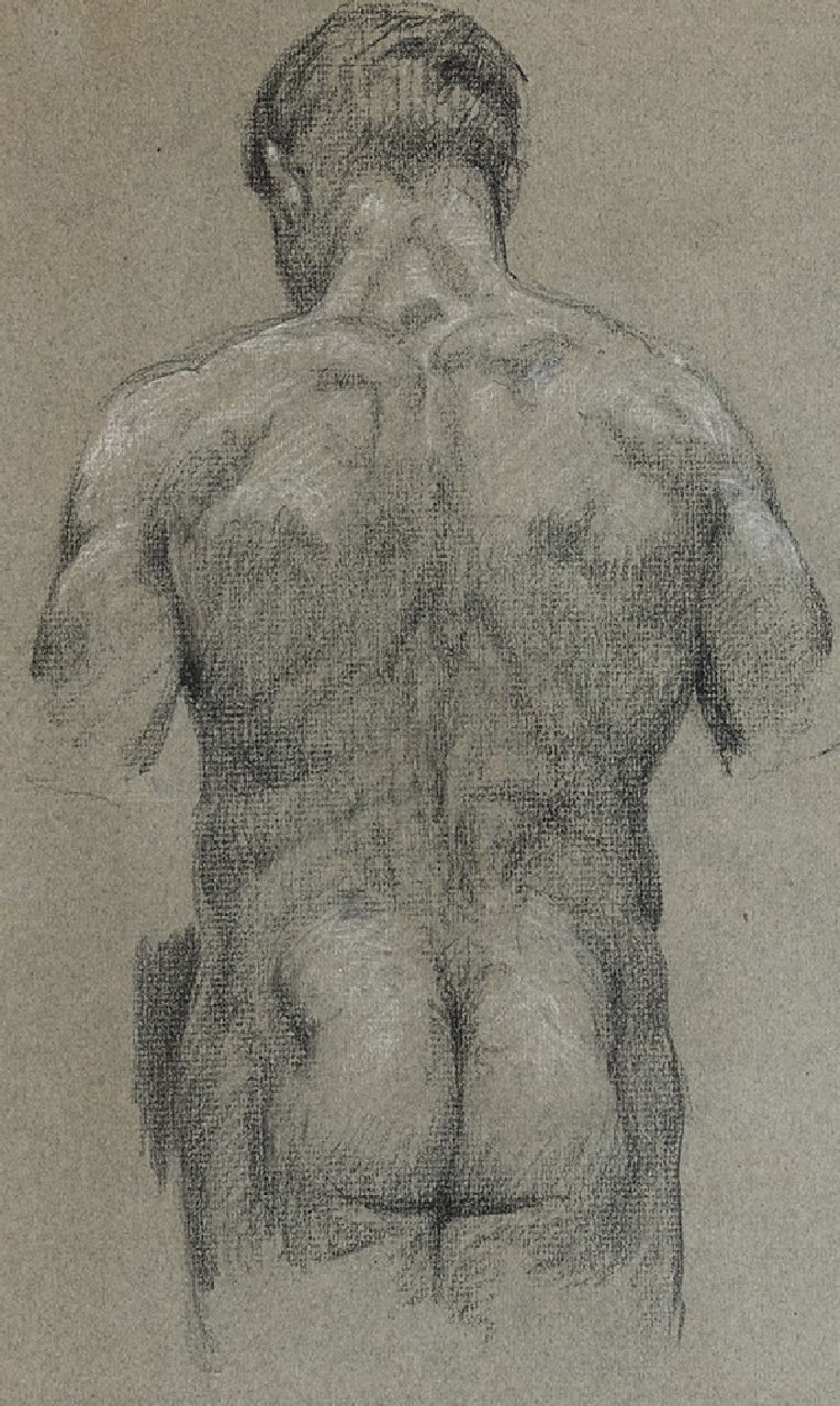 Roelofs O.W.A.  | Otto Willem Albertus 'Albert' Roelofs | Watercolours and drawings offered for sale | Study of a male nude, black and white chalk on paper 34.2 x 17.2 cm