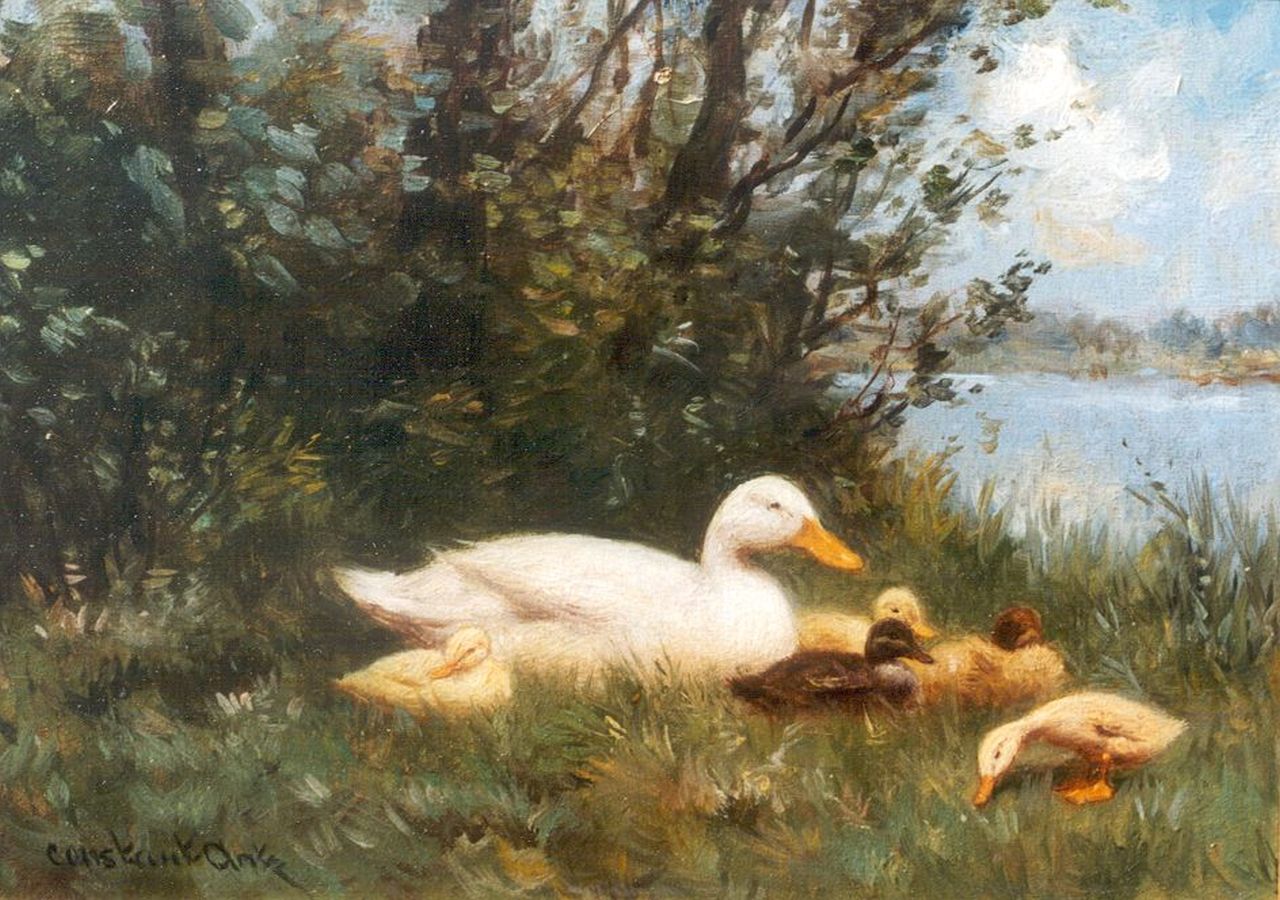 Artz C.D.L.  | 'Constant' David Ludovic Artz, Ducks on the riverbank, oil on panel 12.8 x 17.9 cm, signed l.l.