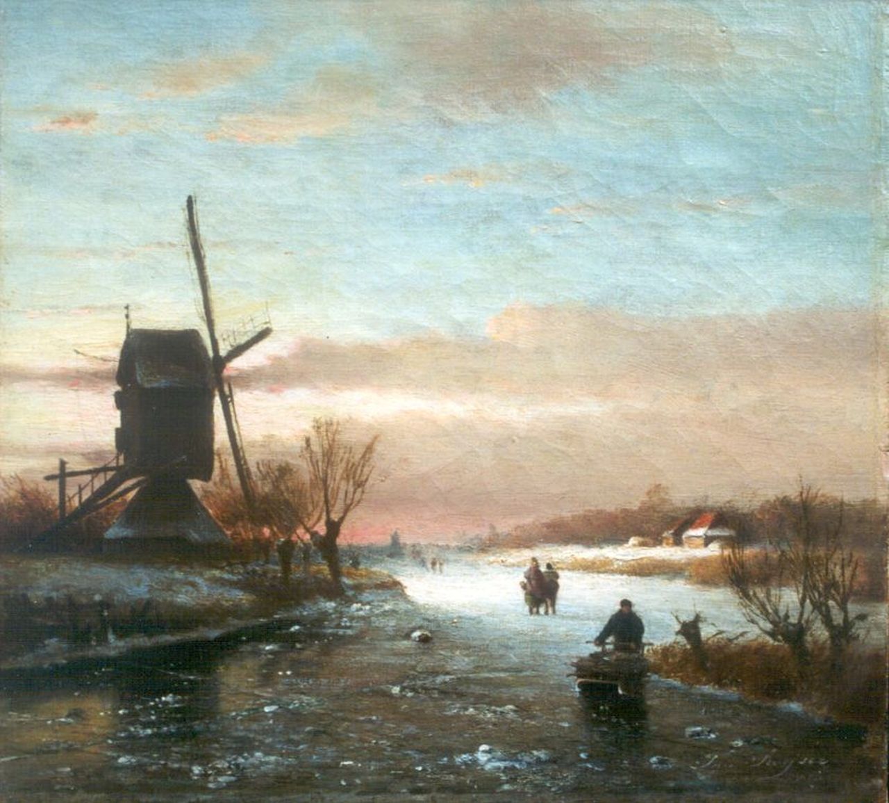 Swijser J.J.H.  | Johannes Jacob Hendrik 'Jan' Swijser, A frozen waterway with skaters, oil on canvas 31.2 x 32.8 cm, signed l.r. and dated 1886