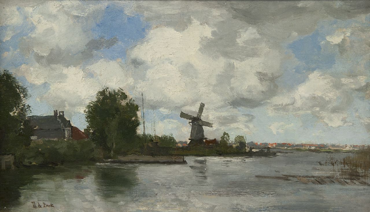 Bock T.E.A. de | Théophile Emile Achille de Bock, Windmill along a river, oil on canvas 29.5 x 50.5 cm, signed l.l.