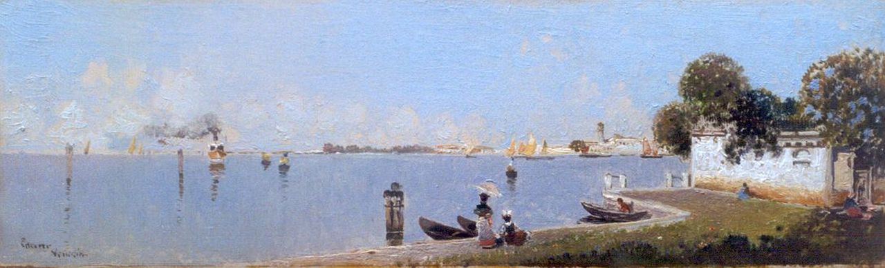 César Herrer | Springtime, Venice, oil on painter's board, 10.6 x 32.0 cm, signed l.l.