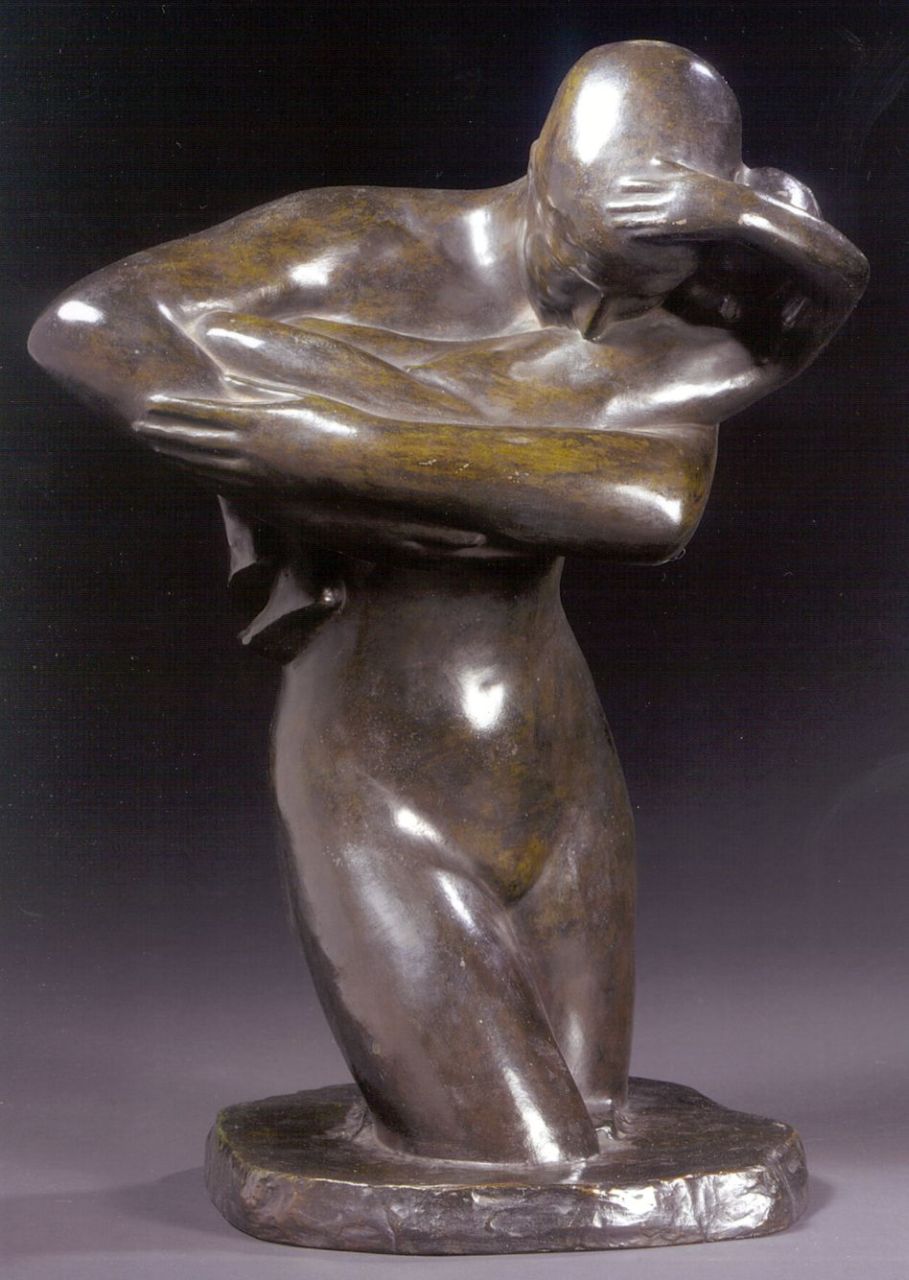 Minne G.  | George Minne, Koestering, bronze 37.9 cm, gesigneerd op basis and te dateren ca. 1928
