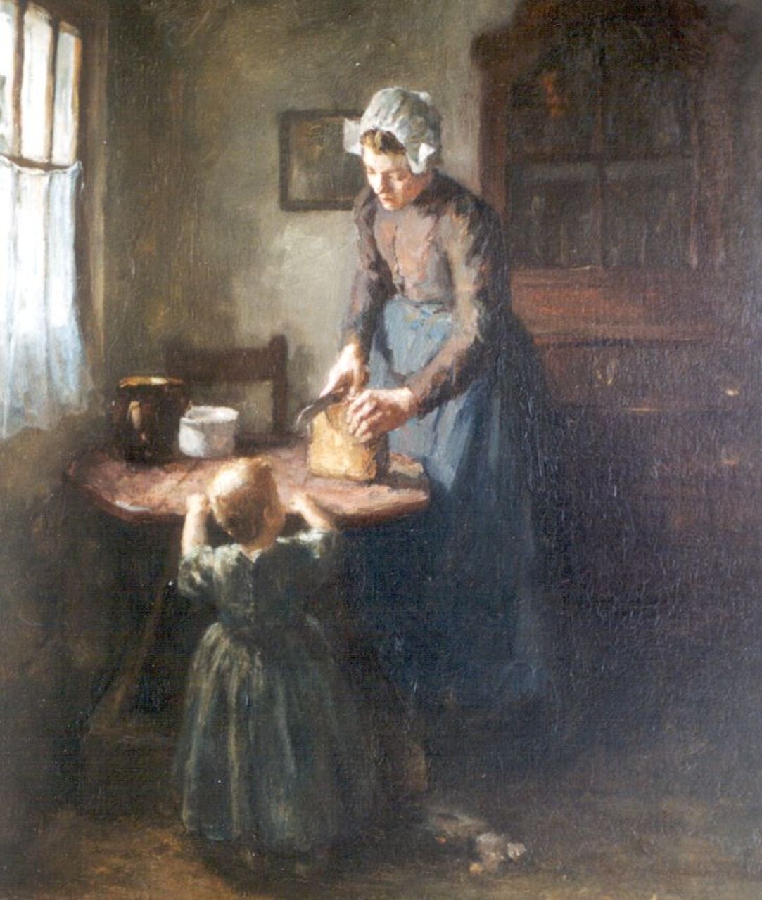 Tonge L.L. van der | 'Lammert' Leire van der Tonge, A interior with mother and child, oil on canvas 55.0 x 45.0 cm, signed l.l.