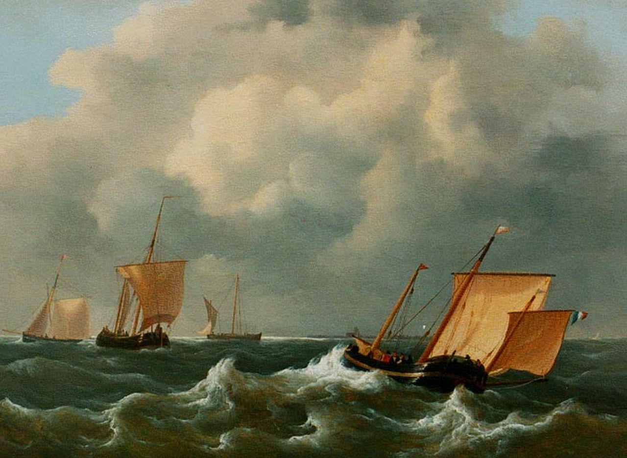 Blijk F.J. van den | Frans Jacobus van den Blijk, Shipping on choppy waters, oil on panel 27.4 x 36.8 cm