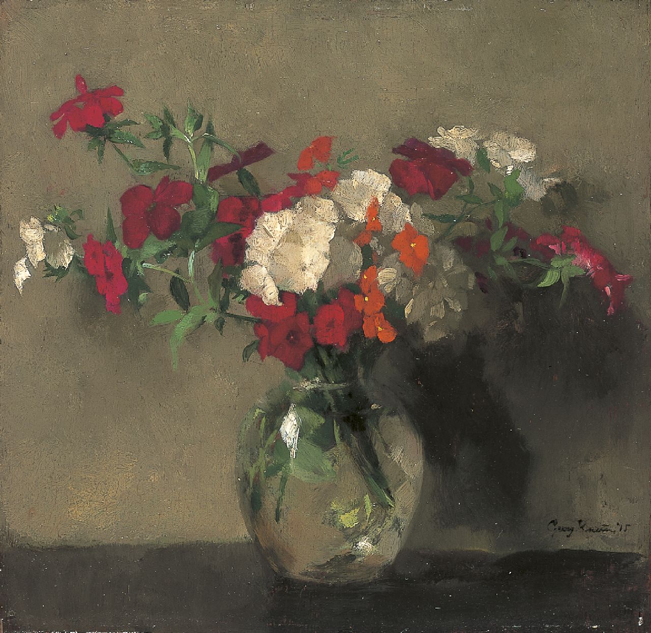 Rueter W.C.G.  | Wilhelm Christian 'Georg' Rueter, A flower still life, oil on panel 26.5 x 27.5 cm, signed l.r. and dated '15