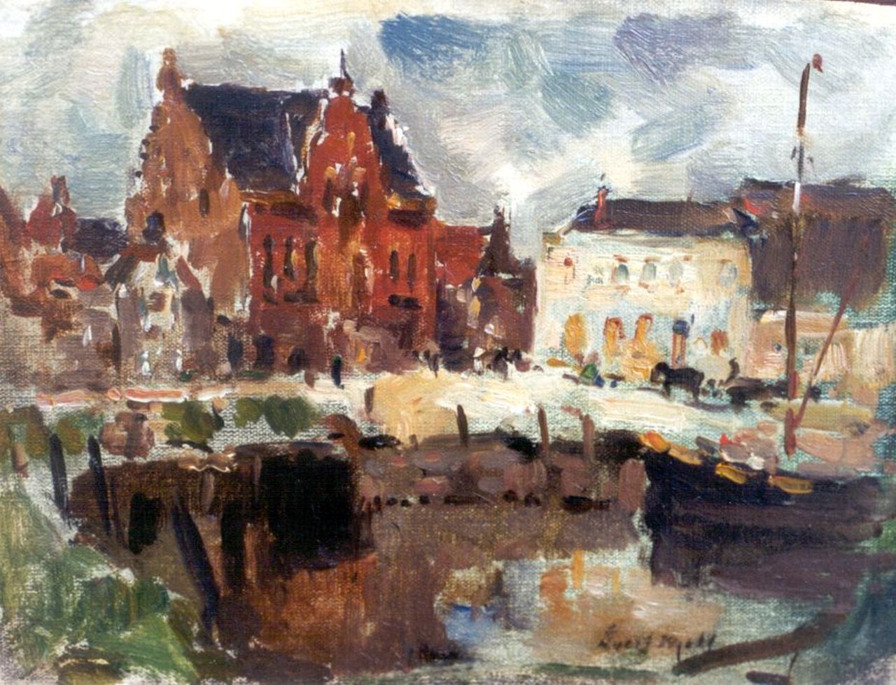 Moll E.  | Evert Moll, The city hall, Ooltgensplaat, oil on canvas laid down on painter's board 15.7 x 20.8 cm, signed l.r.