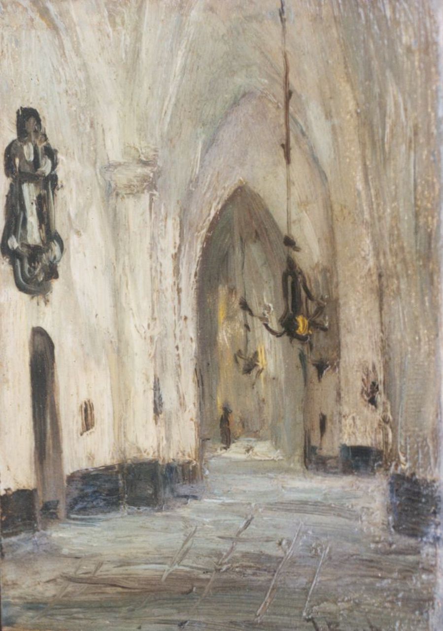 Bosboom J.  | Johannes Bosboom, A church interior, oil on panel 12.5 x 8.8 cm, signed l.r.