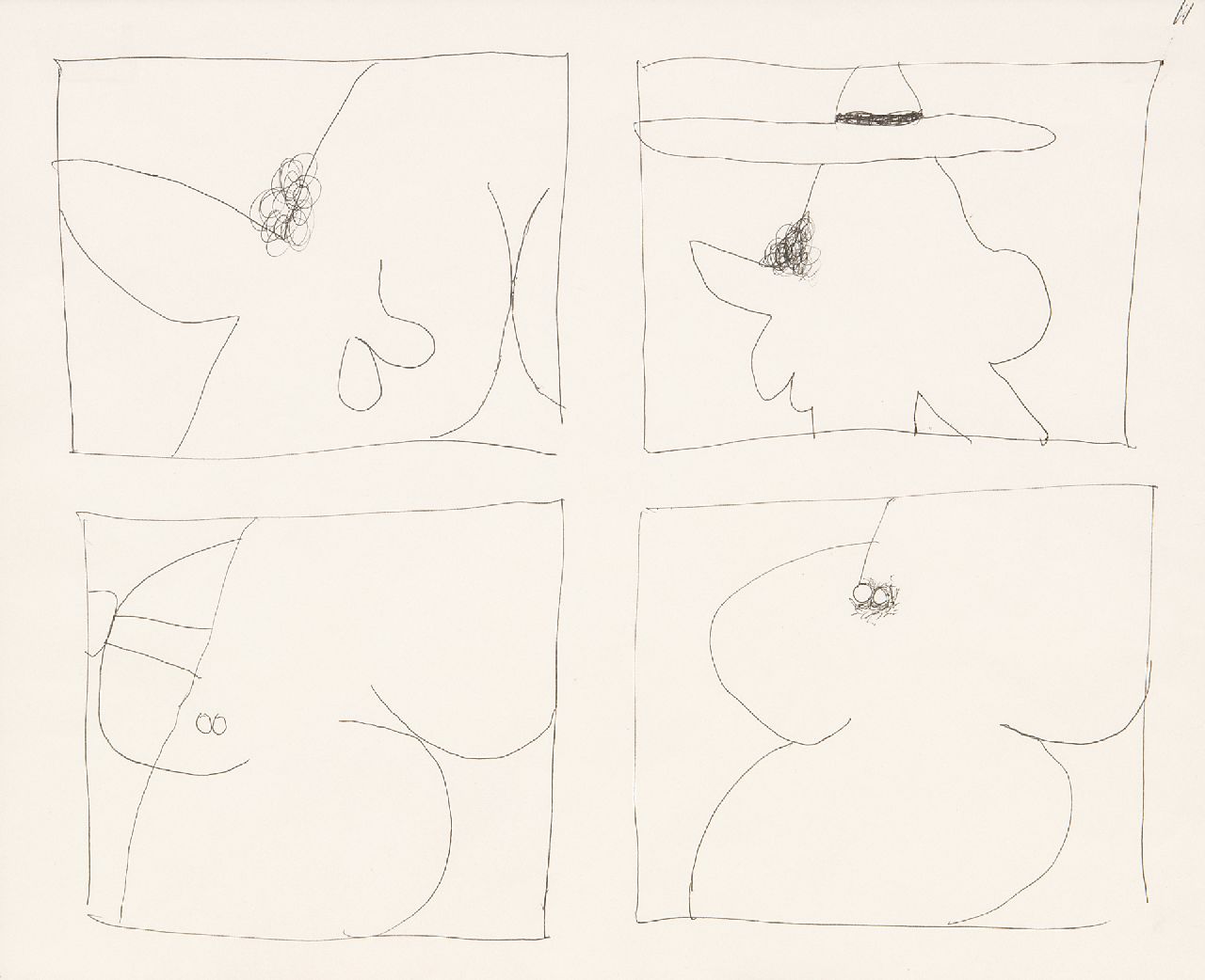 Roëde J.  | Jan Roëde | Watercolours and drawings offered for sale | Erotic sketches, pen on paper 20.7 x 25.9 cm