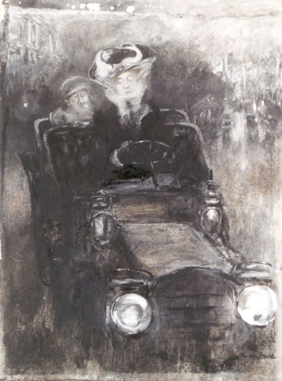 Stahl F.  | Friedrich Stahl, A female driver, charcoal, watercolour and gouache on paper laid down on cardboard 27.0 x 20.7 cm, signed l.r.