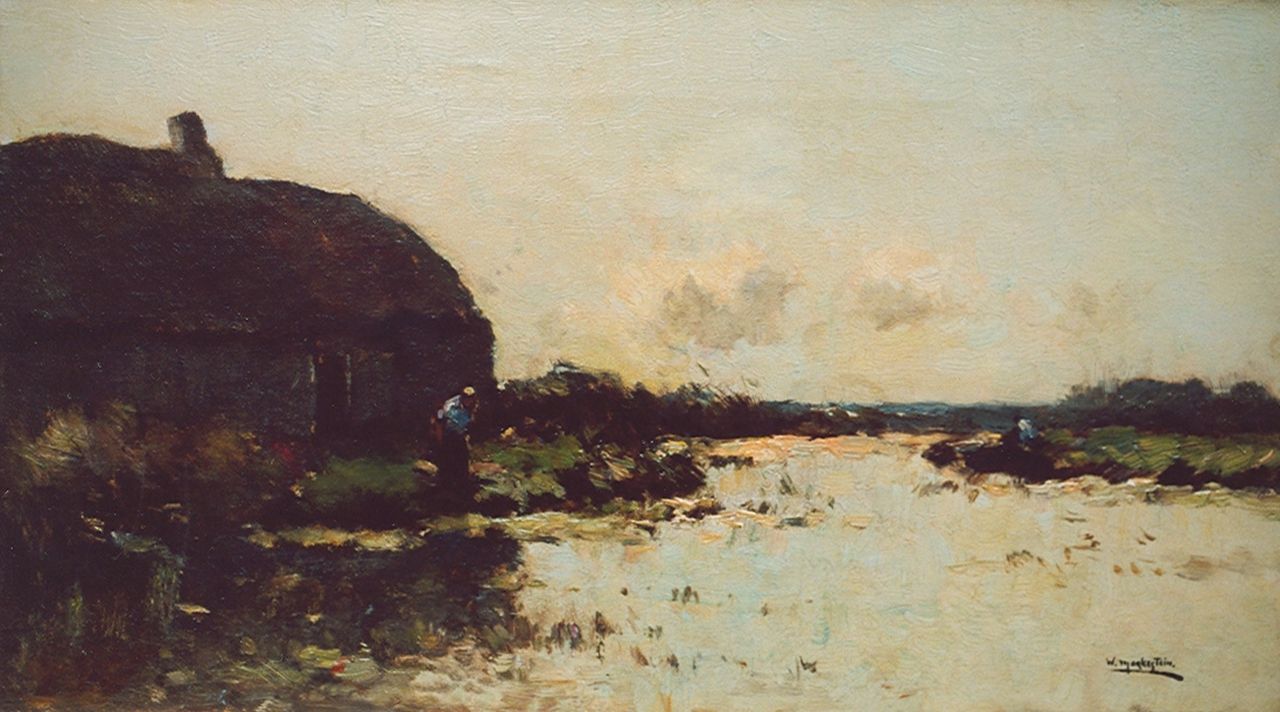 Knikker A.  | Aris Knikker, A farm near the water, oil on canvas 25.4 x 45.4 cm, signed signed with pseudonym 'W. Markestein' l.r.