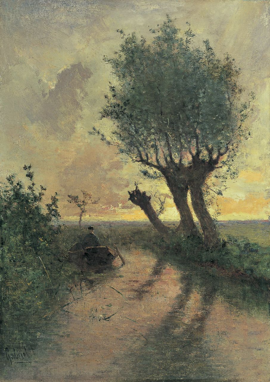 Gabriel P.J.C.  | Paul Joseph Constantin 'Constan(t)' Gabriel, A fisherman in a polder landscape, oil on canvas 55.0 x 39.0 cm, signed l.l.