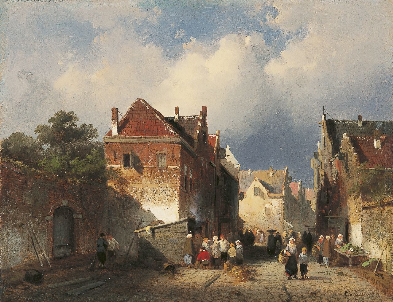 Leickert C.H.J.  | 'Charles' Henri Joseph Leickert, Market day, oil on panel 19.2 x 24.6 cm, signed l.r.