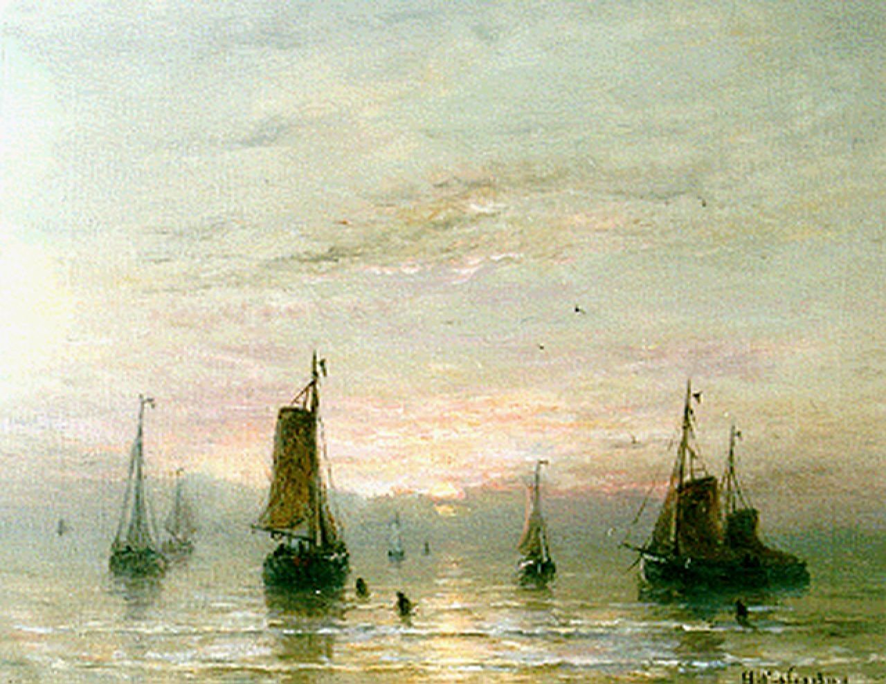 Mesdag H.W.  | Hendrik Willem Mesdag, The departure of the fleet, oil on canvas 40.0 x 51.2 cm, signed l.r.