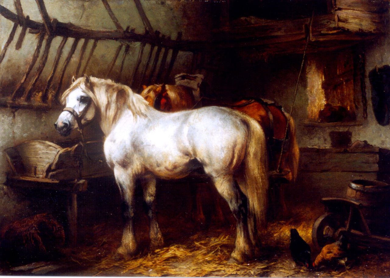 Verschuur jr. W.  | Wouter Verschuur jr., Horses in a stable, oil on panel 24.5 x 33.4 cm, signed l.l.