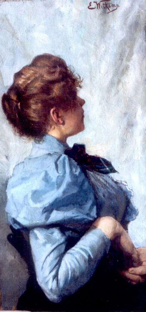 Witkamp jr. E.S.  | Ernest Sigismund 'Ernst' Witkamp jr., An elegant young lady, oil on canvas 47.5 x 23.6 cm, signed u.r.