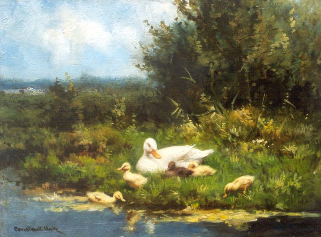 Artz C.D.L.  | 'Constant' David Ludovic Artz, Ducks on the riverbank, oil on panel 18.0 x 24.2 cm, signed l.l.