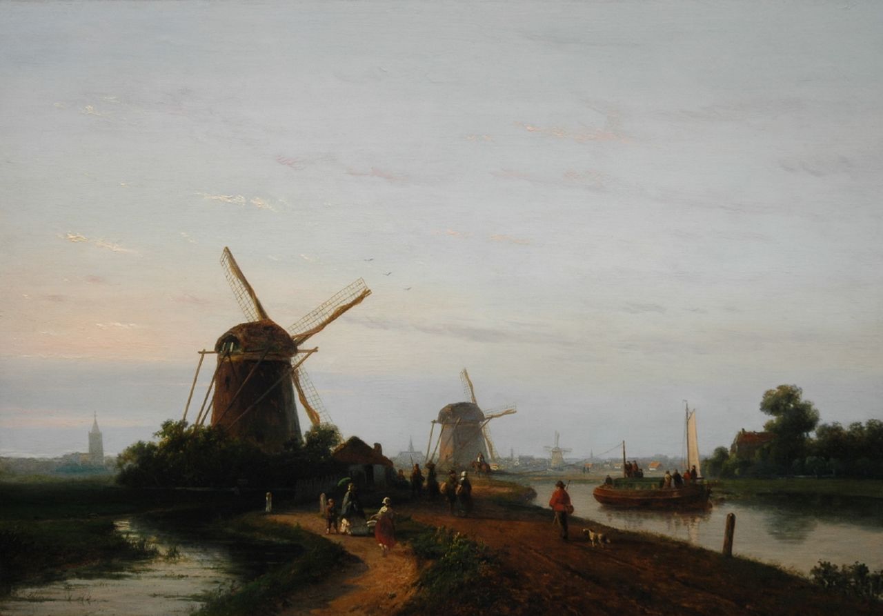 Bles J.  | Joseph Bles, Figures along the Trekvliet, The Hague, oil on panel 36.5 x 52.4 cm