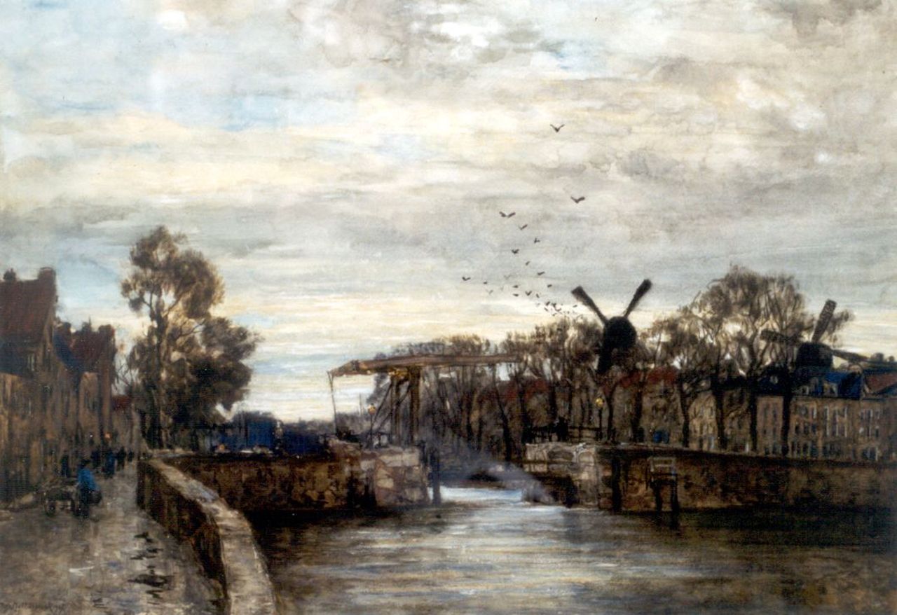 Mastenbroek J.H. van | Johan Hendrik van Mastenbroek, Draw-bridge, Delfshaven, watercolour on paper 49.7 x 70.7 cm, signed l.l. and dated 1907