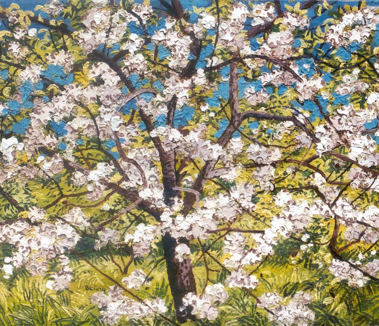 Bieling H.F.  | Hermann Friederich 'Herman' Bieling, A blossoming tree, oil on canvas 46.5 x 54.9 cm, signed l.l. and on a label on the reverse