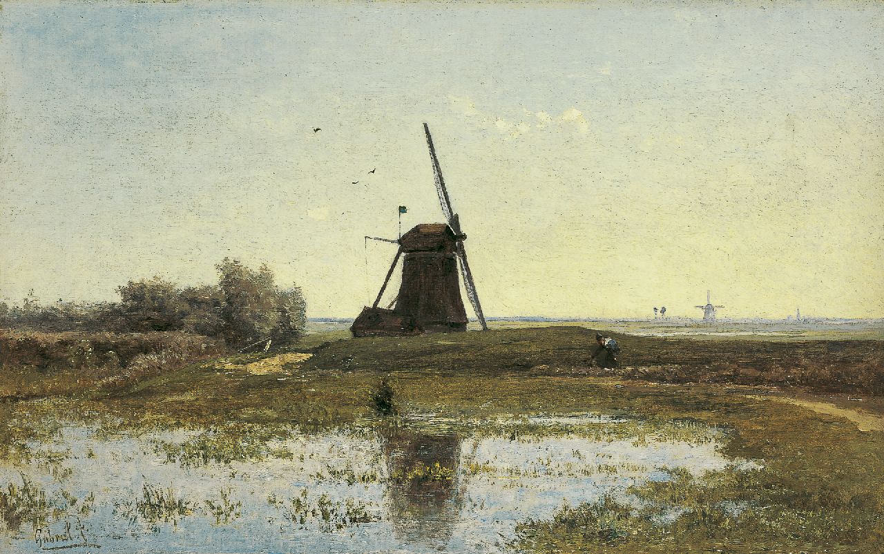 Gabriel P.J.C.  | Paul Joseph Constantin 'Constan(t)' Gabriel, A view of the 'Oostzijdse Molen aan het Gein' Abcoude, oil on canvas 28.8 x 46.1 cm, signed l.l.