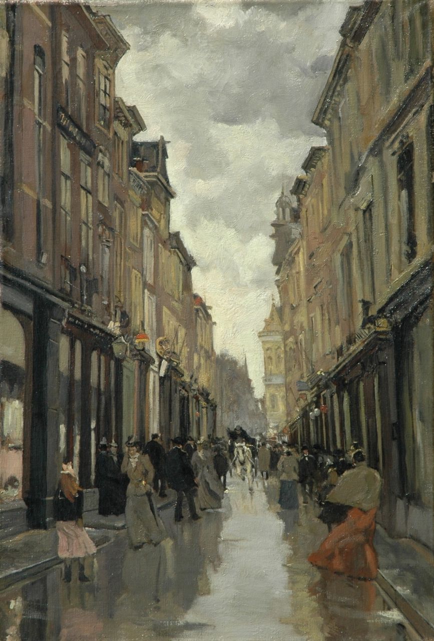 Grijseels L.  | Leo Grijseels, A view of the Spuistraat, The Hague, oil on canvas 62.8 x 42.8 cm