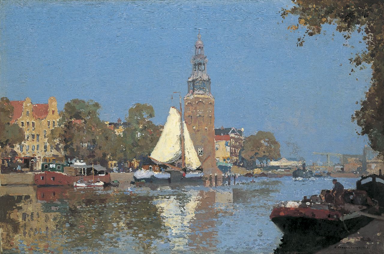 Vreedenburgh C.  | Cornelis Vreedenburgh, A view of the Oude Schans, with the Montelbaanstoren beyond, Amsterdam, oil on canvas 60.3 x 90.0 cm, signed l.r. and dated 1921