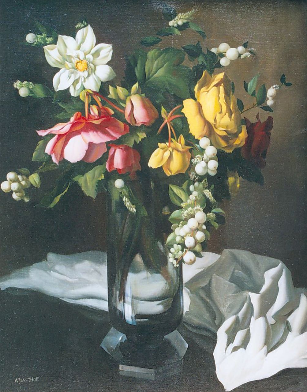 Hoff A.J. van 't | Adrianus Johannes 'Adriaan' van 't Hoff, A flower still life, oil on canvas 50.0 x 40.2 cm, signed l.l.