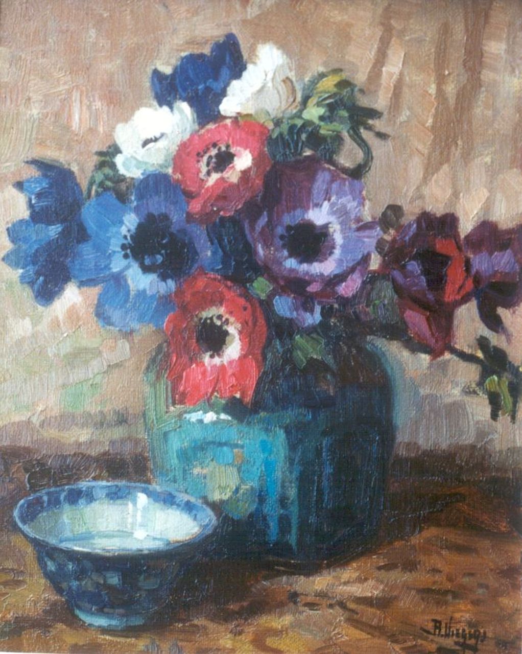 Viegers B.P.  | Bernardus Petrus 'Ben' Viegers, Anemones in a ginger jar, oil on canvas 30.5 x 24.5 cm, signed l.r.