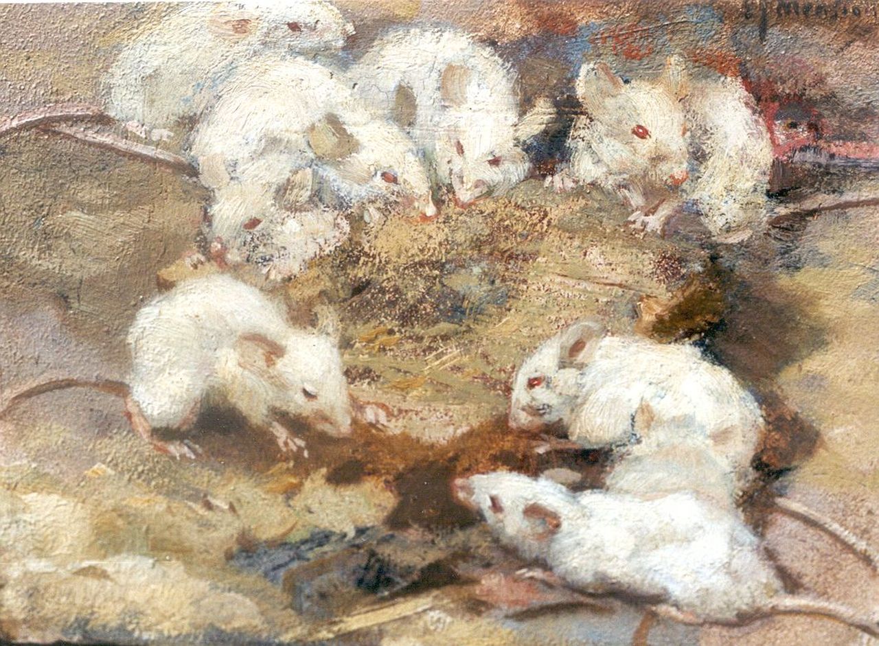 Mension C.J.  | Cornelis Jan Mension, The mice's dinner, oil on panel 15.8 x 19.0 cm, signed u.r.