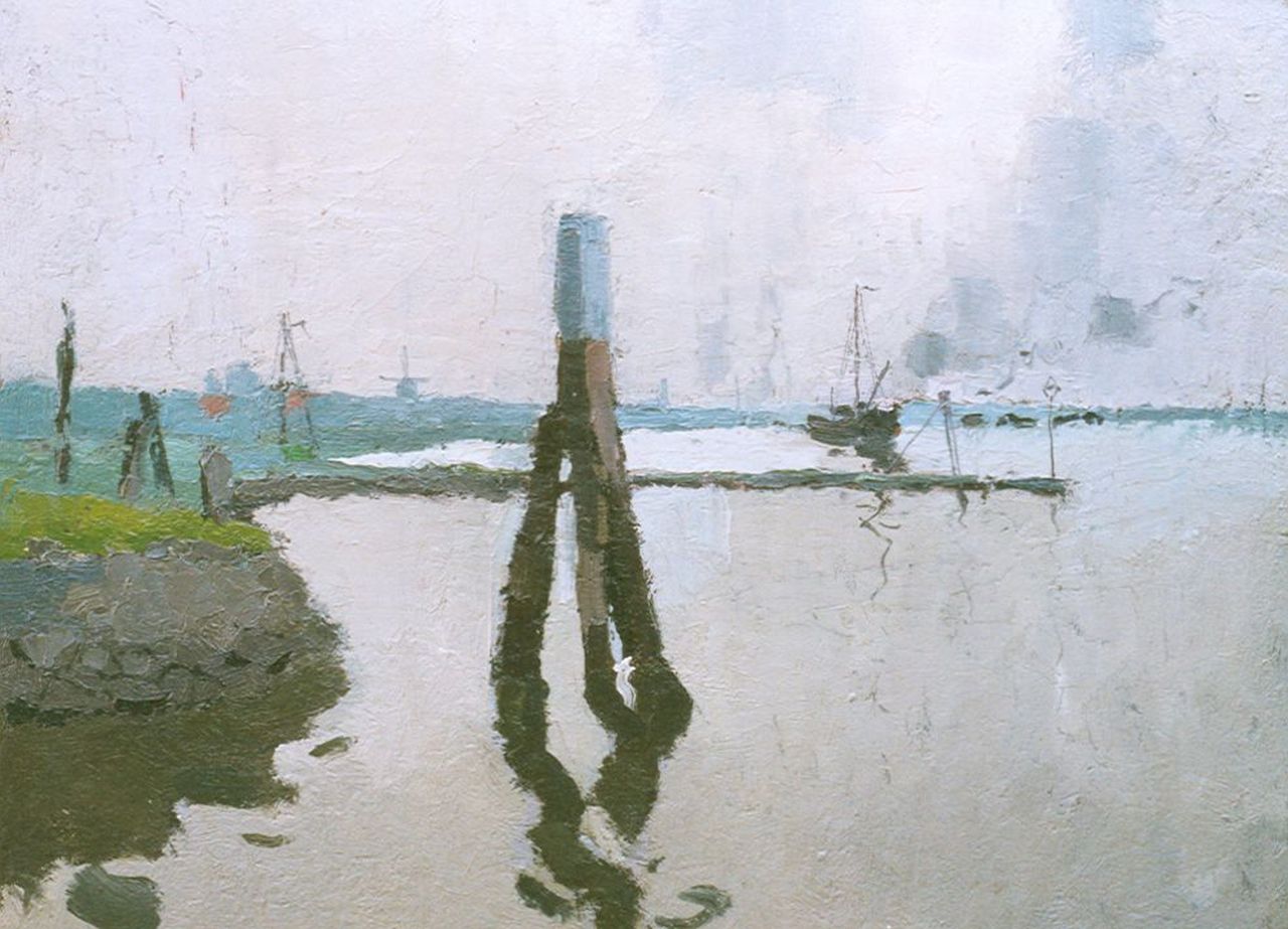 Hynckes R.  | Raoul Hynckes, A river landscape, Dordrecht, oil on panel 41.3 x 56.0 cm, signed l.l.