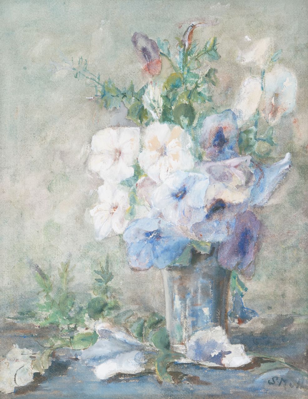 Mesdag-van Houten S.  | Sina 'Sientje' Mesdag-van Houten, A flower still life, watercolour on paper 56.4 x 43.9 cm, signed l.r. with initials