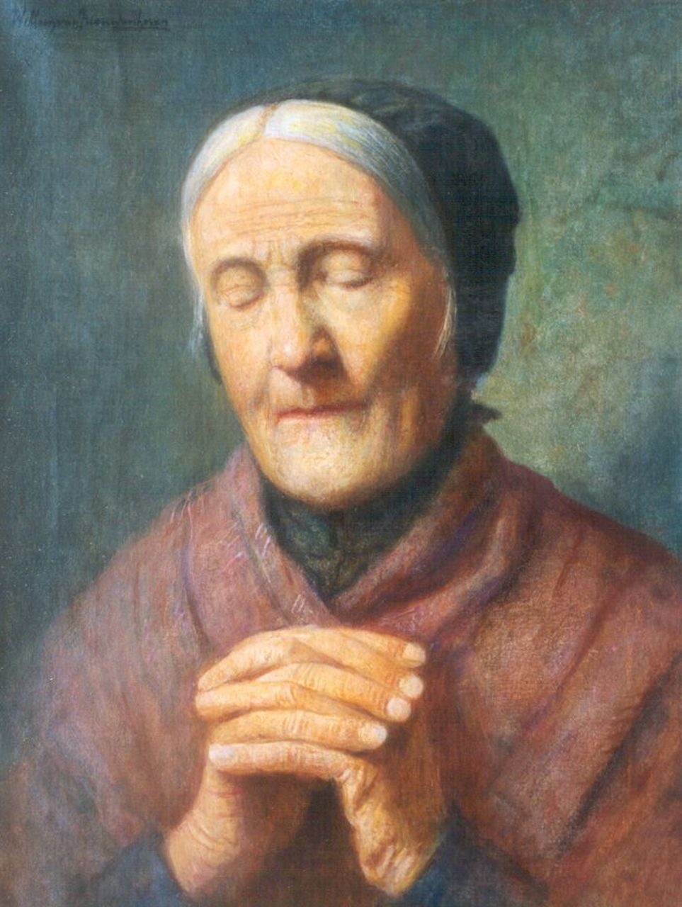 Nieuwenhoven W. van | Willem van Nieuwenhoven, A woman praying, oil on canvas 40.0 x 30.3 cm, signed u.l.