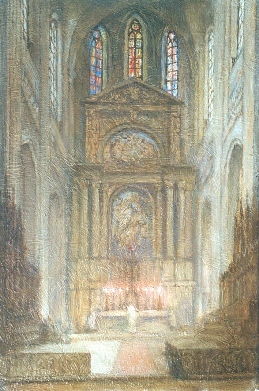 Cossaar J.C.W.  | Jacobus Cornelis Wyand 'Ko' Cossaar, A church interior, oil on canvas 40.5 x 27.0 cm, signed l.l.