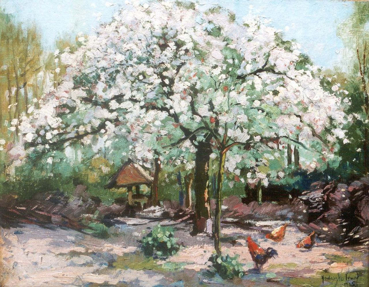 Verleur A.  | Andries Verleur, Chickens in an orchard, oil on canvas 37.9 x 47.5 cm, signed l.r. and dated 1925