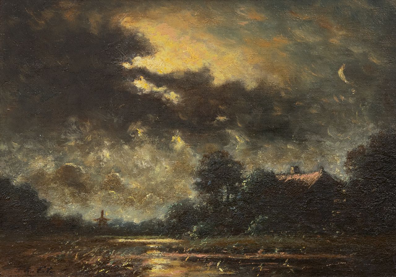 Cate P. ten | Pieter ten Cate | Paintings offered for sale | Landscape by moonlight, oil on canvas 26.3 x 37.2 cm, signed l.l.
